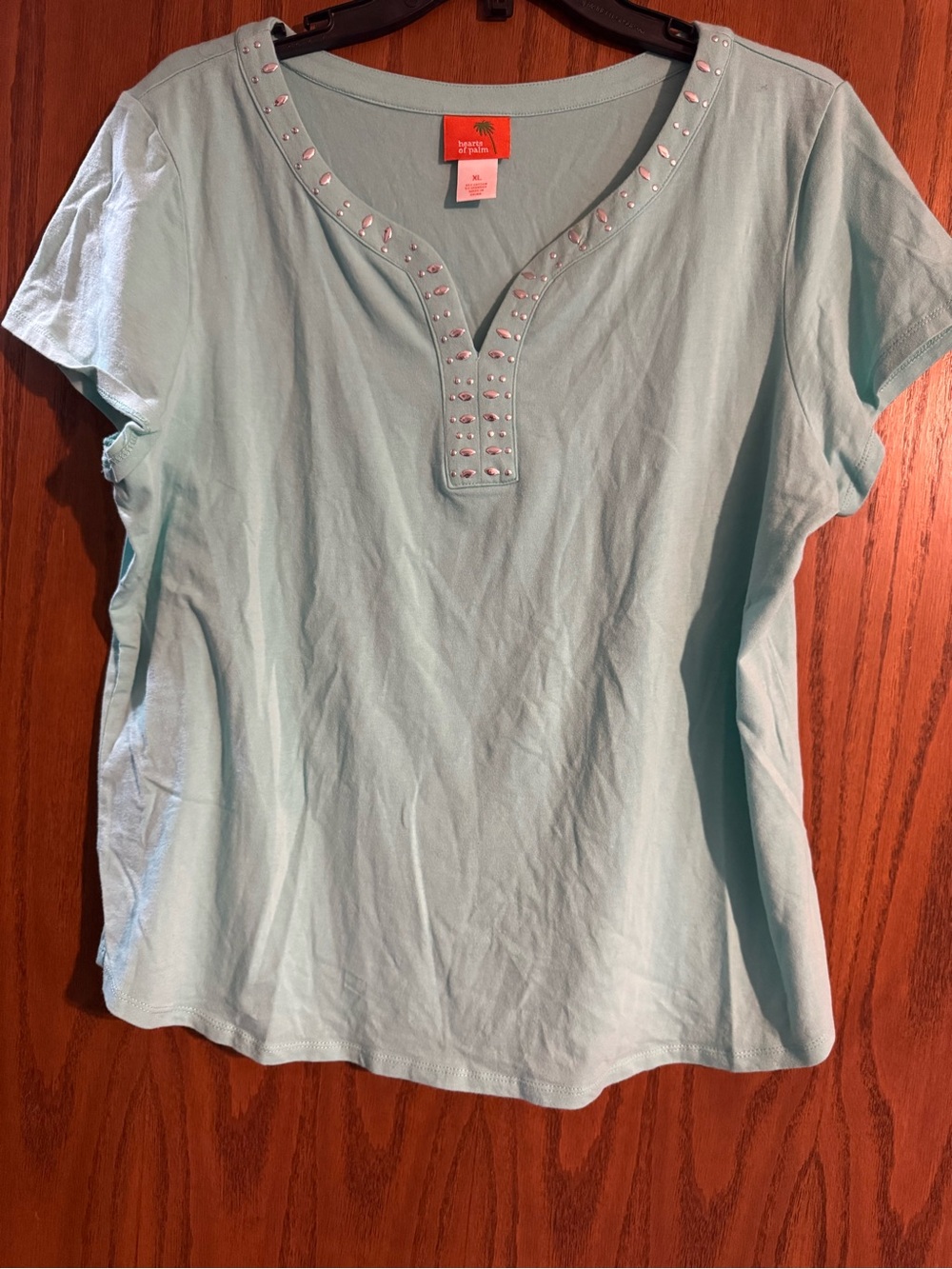 hearts of palm Pale Aqua Stud-Detail Short Sleeve Tee
